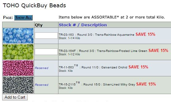 TOHO Beads QuickBuy example from Starman Wholesale