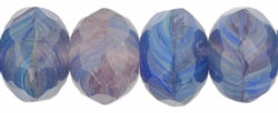 Gem-Cut Rondelle 9 x 6mm : HurriCane Glass - Milky Pink/Blue Swirl