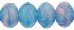 Gem-Cut Rondelle 9 x 6mm : HurriCane Glass - Blue/Pink Chalcedony Swirl