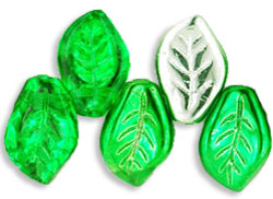 Leaves 14 x 9mm : Coated - Metallic Green - Silver 1/2 Coat