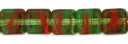 Cubes 5.5 x 5mm : HurriCane Glass - Bright Green/Opaque Red