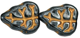 Leaves 10 x 8mm Vertical Hole : Hematite - Gold Inlay