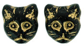 Cat Faces 13mm: Jet - Gold Inlay