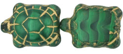 Turtles 19 x 14mm : Opaque Green w/Black - Gold Inlay