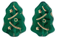 Christmas Trees 17 x 7mm : Emerald - Gold Inlay