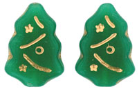 Christmas Trees 17 x 7mm : Opaque Green - Gold Inlay