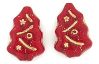 Christmas Trees 17 x 7mm : Ruby - Gold Inlay