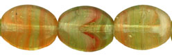 Flattened Ovals 9/7mm : HurriCane Glass - Green/Red Olives