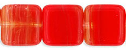 Flat Squares 9mm : HurriCane Glass - Opaque Red/Lt Yellow Stripe