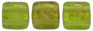 CzechMates Tile Bead 6mm : Gold Marbled - Olivine