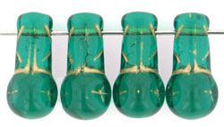 Vintage Czech Style Drops 15 x 8mm : Emerald - Gold Inlay