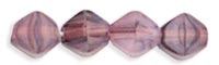 Bicone 6 x 6mm : HurriCane Glass - Milky Pink/Striped Amethyst