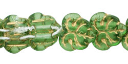 Two-Hole Maple Leaves 13mm: Peridot Green - Gold Inlay