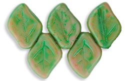 Leaves 12 x 9mm : Coral Pink/Olivine - Green Picasso