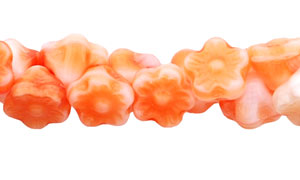 Button Style Bead Flower 7mm : Opaque Orange/White