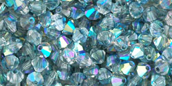 M.C. Beads 4 x 4mm - Bicone : Luster - Blue/Crystal AB