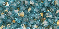 M.C. Beads 4/4mm - Bicone : Hematite Luster - Aquamarine 1/2