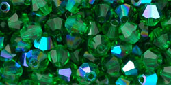 M.C. Beads 4 x 4mm - Bicone : Green Emerald AB