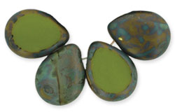 Polished Drops 16 x 12mm : Opaque Olive - Picasso