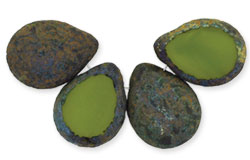 Polished Drops 16 x 12mm : Opaque Olive - Stone Picasso
