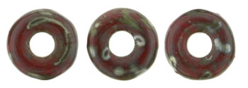 O-Bead 4 x 1mm : Opaque Red - Silver Picasso