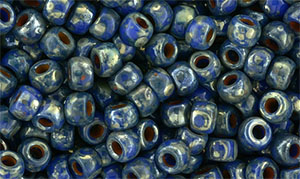 Matubo Seed Bead 7/0 : Opaque Navy - Silver Picasso