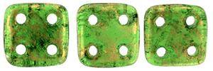 CzechMates QuadraTile 6mm Tube 2.5" : Gold Marbled - Green Emerald