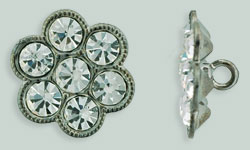 Rhinestone Button - Hexagon 14mm : Gun Metal - Crystal