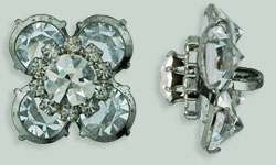 Rhinestone Button - Square Flower 19mm : Gun Metal - Crystal