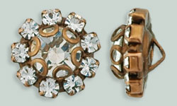 Rhinestone Button - Flower Round 11mm : Antique Copper - Crystal