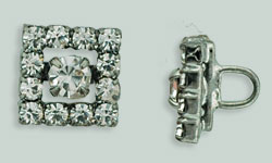 Rhinestone Button - Frame Square 9mm : Gun Metal - Crystal