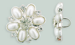 Rhinestone Button - Snowflake 20mm : Silver - Pearl/Crystal
