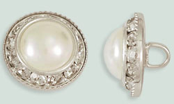 Rhinestone Button - Round 16mm : Silver - Pearl/Crystal
