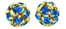 Rhinestone Balls 6mm : Gold - Sapphire