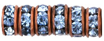 Rhinestone Rondelles 4.5mm : Antique Copper - Lt Sapphire
