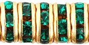 Rhinestone Rondelles 6mm : Gold - Emerald