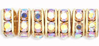 Rhinestone Squaredelles 6mm : Gold - Crystal AB