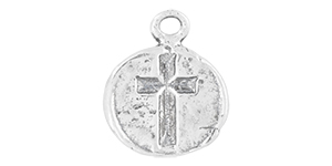 Starman Sterling Silver Religious : Cross in a Circle Charm - 15 x 12.5mm
