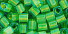 Cube 4mm : Inside-Color Aqua/Opaque Yellow Lined