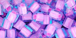 TOHO Cube 4mm Tube 2.5" : Inside-Color Aqua/Bubble Gum Pink-Lined