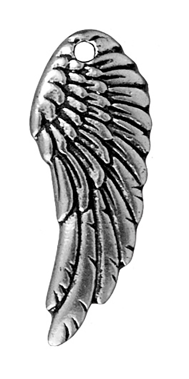 TierraCast : Drop Charm - 28 x 11mm, 1.5mm Loop, Wing, Antique Silver