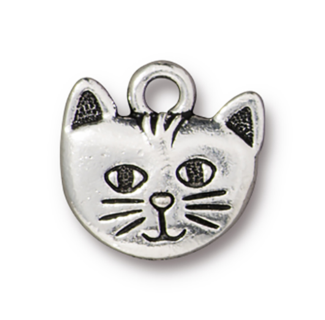 TierraCast : Charm - 14 x 14mm, 2.4mm Loop, Whiskers, Antique Silver