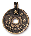 TierraCast : Pendant - 25 x 21mm, 2.7mm Loop, Asian Coin, Brass Oxide