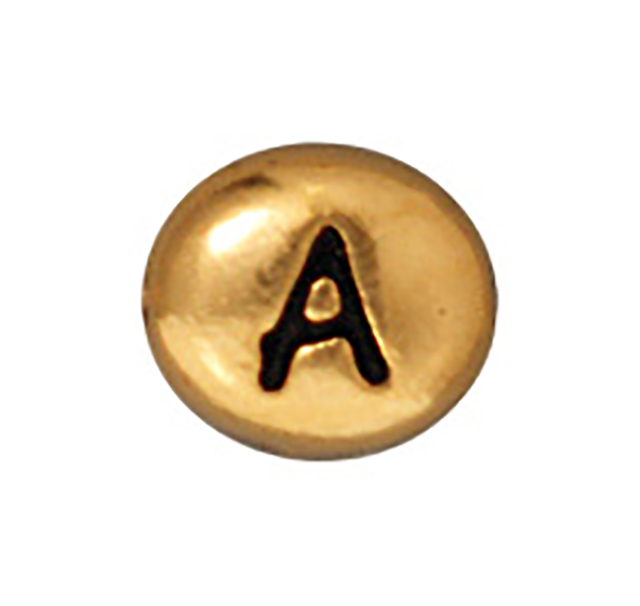 TierraCast : Bead - 7 x 6mm, 1mm Hole, Letter A, Antique Gold