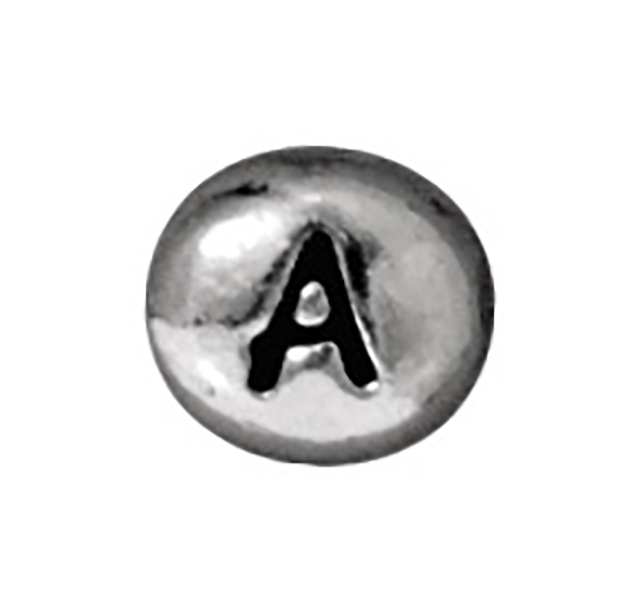 TierraCast : Bead - 7 x 6mm, 1mm Hole, Letter A, Antique Rhodium