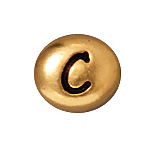 TierraCast : Bead - 7 x 6mm, 1mm Hole, Letter C, Antique Gold