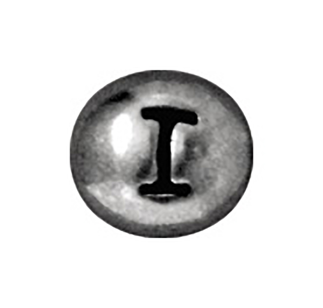 TierraCast : Bead - 7 x 6mm, 1mm Hole, Letter I, Antique Rhodium