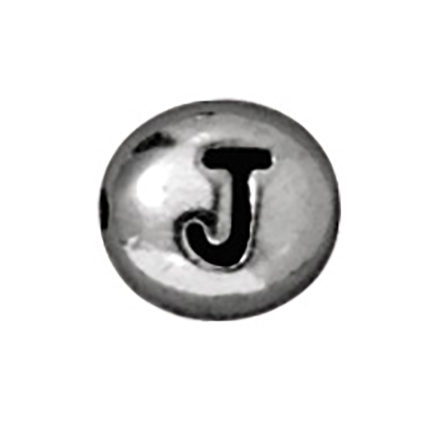 TierraCast : Bead - 7 x 6mm, 1mm Hole, Letter J, Antique Rhodium
