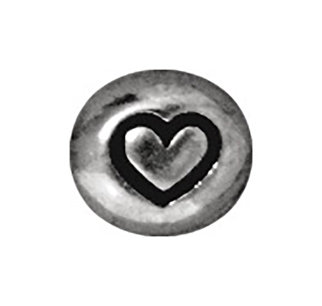 TierraCast : Bead - 7 x 6mm, 1mm Hole, Symbol Heart, Antique Rhodium