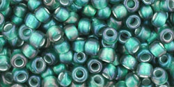 TOHO Round 8/0 Tube 2.5" : Inside-Color Frosted Crystal/Prairie Green-Lined